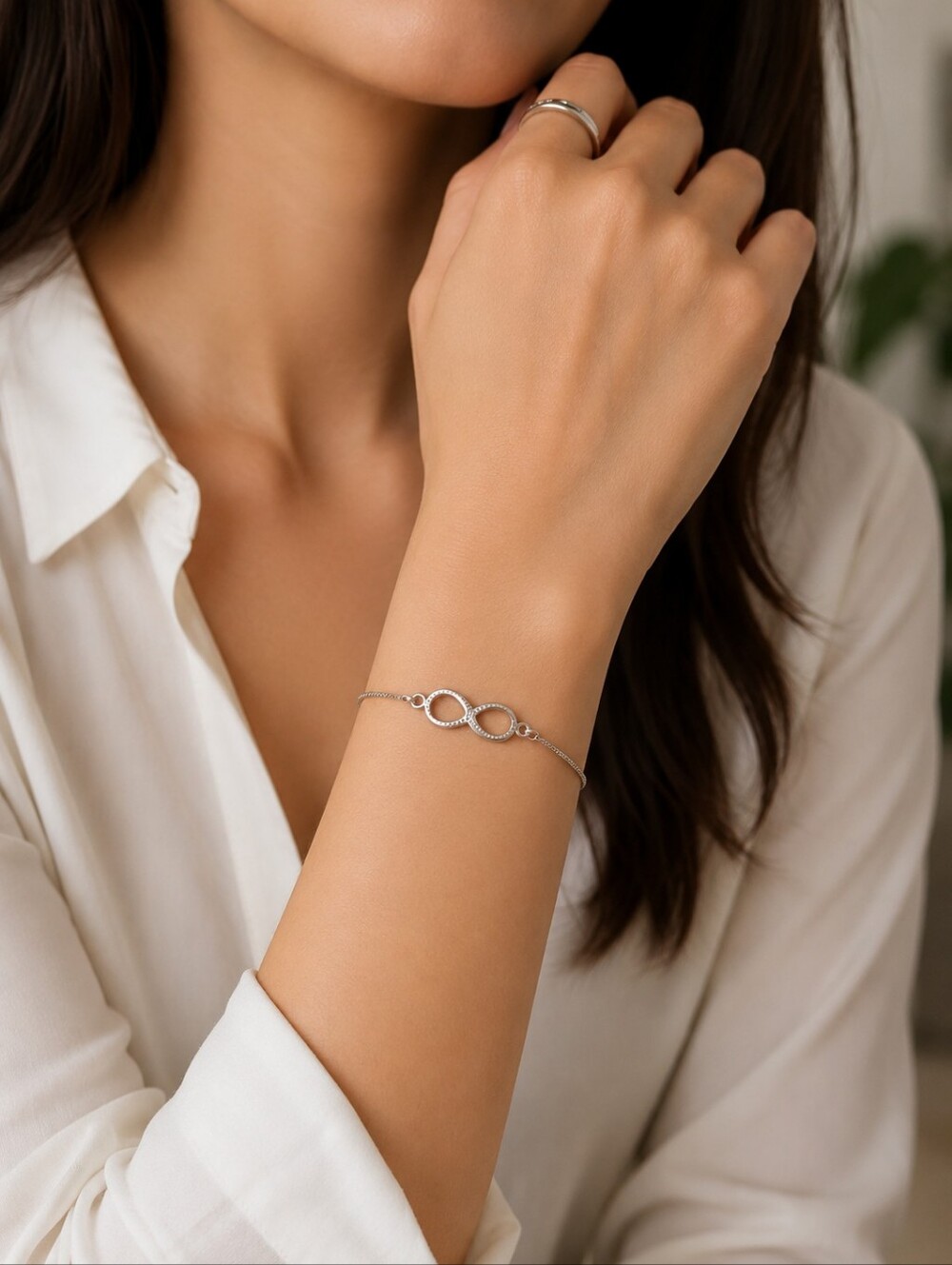 925 Sterling Silver Infinity Box Chain Bracelet Adjustable Heart Stamp 7.5”